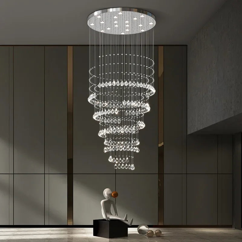 DecorBites™ Crystal Chandelier for High Ceilings Living Room - Modern Luxury Spiral Stair Pendant Lamp
