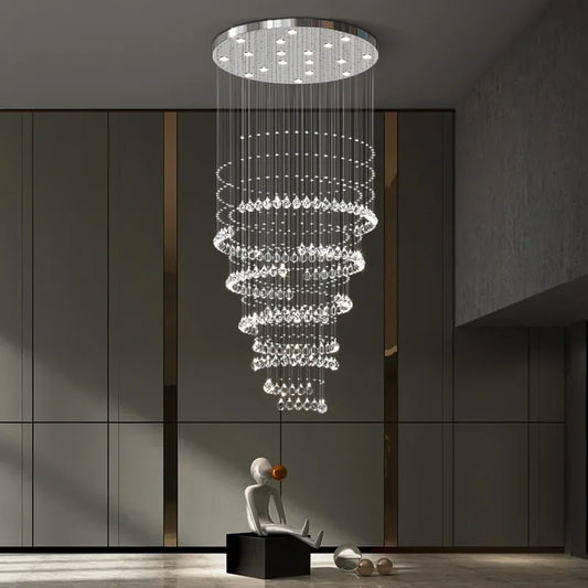 DecorBites™ Crystal Chandelier for High Ceilings Living Room - Modern Luxury Spiral Stair Pendant Lamp