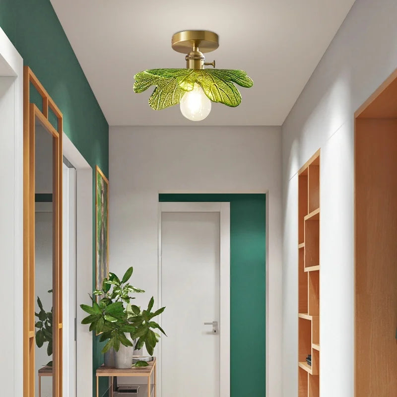 DecorBites™ Green Flower Glass Copper Ceiling Light - Nordic Modern LED, Living Room Bedroom Hallway Fixtures