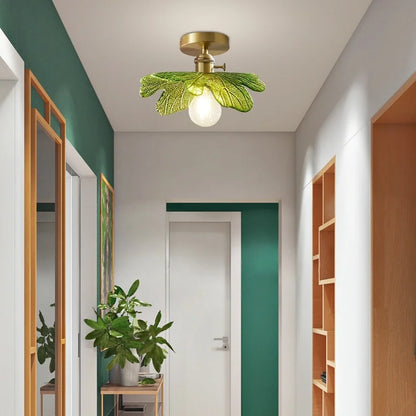 DecorBites™ Green Flower Glass Copper Ceiling Light - Nordic Modern LED, Living Room Bedroom Hallway Fixtures