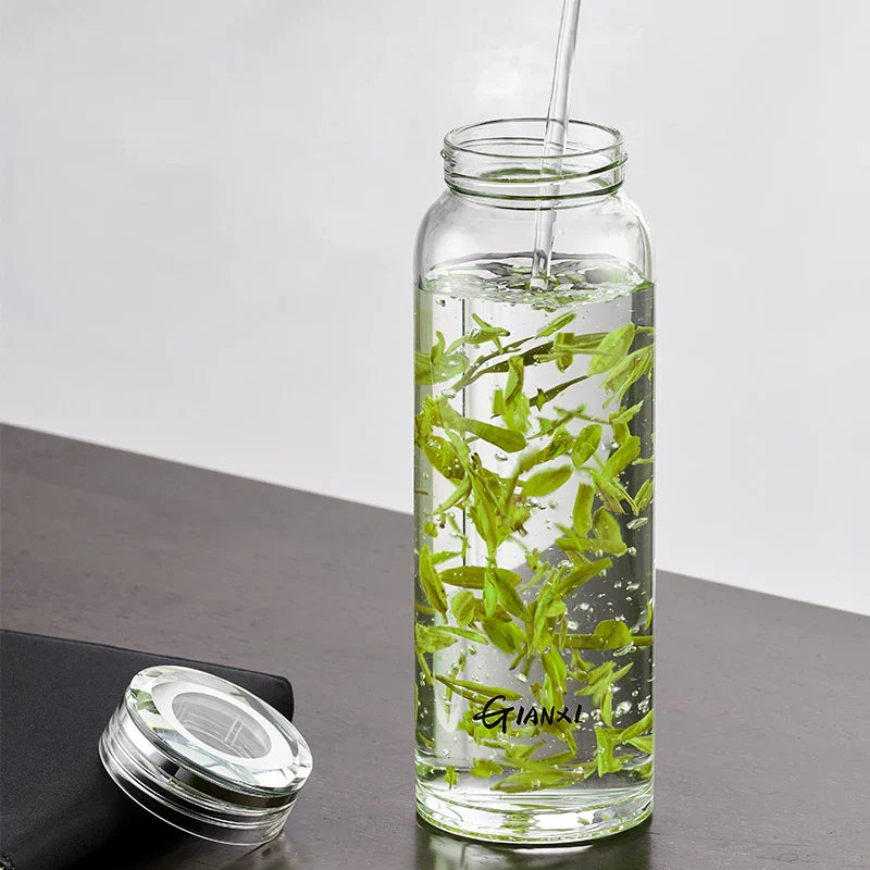 DecorBites™ Glass Tea Bottle with Strainer and Lid