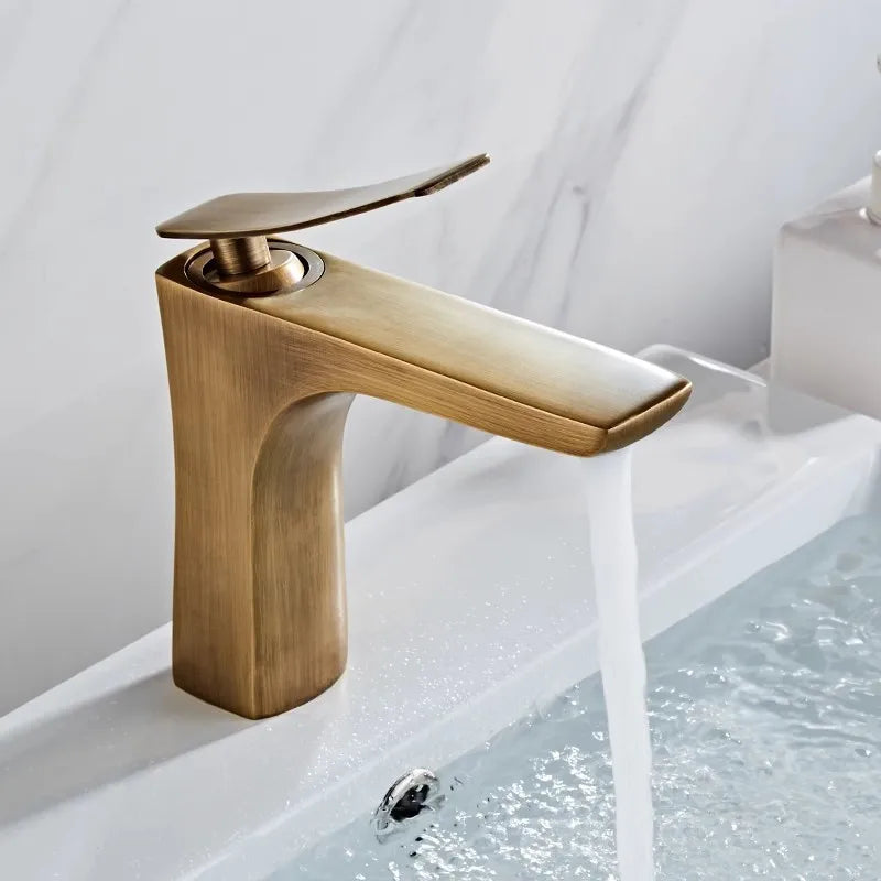DecorBites™ Bronze Basin Faucet: Hot & Cold Deck Mounted Bathroom Sink Mixer Tap
