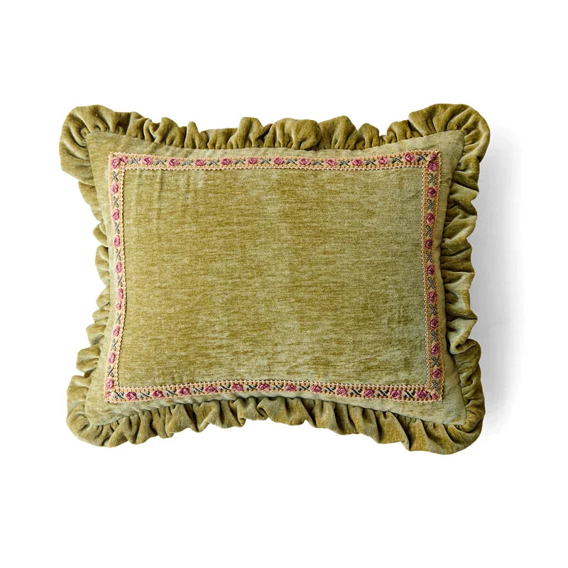 Green Chenille Lumbar Pillow
