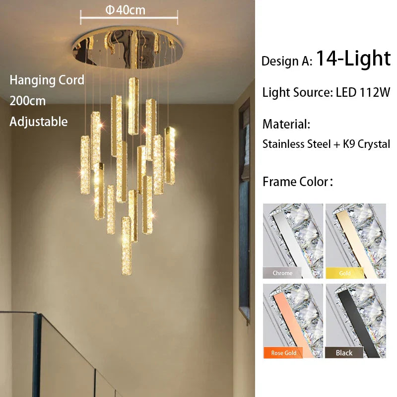 DecorBites™ Large Crystal Luxury Chandelier for Living Room Dining Hall Stair Suspension