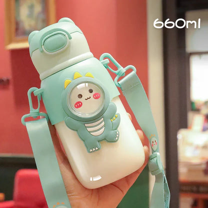 DecorBites™ Kids Cute Cartoon Water Cup with Portable Strap - BPA-Free Student Sippy Cup