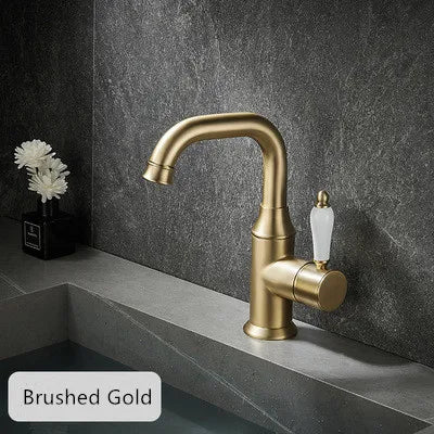 DecorBites™ Brushed Gold Basin Faucet Deck Mounted Sink Tap Hot Cold Chrome Brass
