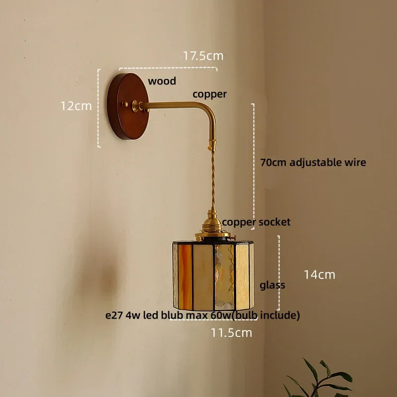 DecorBites™ Adjustable LED Wall Lamp Sconce Copper Wood Glass Stair Light