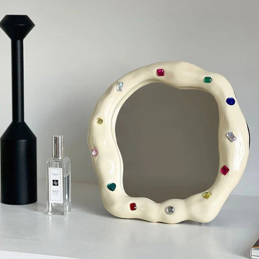 DecorBites™ Irregular Edge Ceramic Makeup Mirror - Colored Stone Design - Home Decor