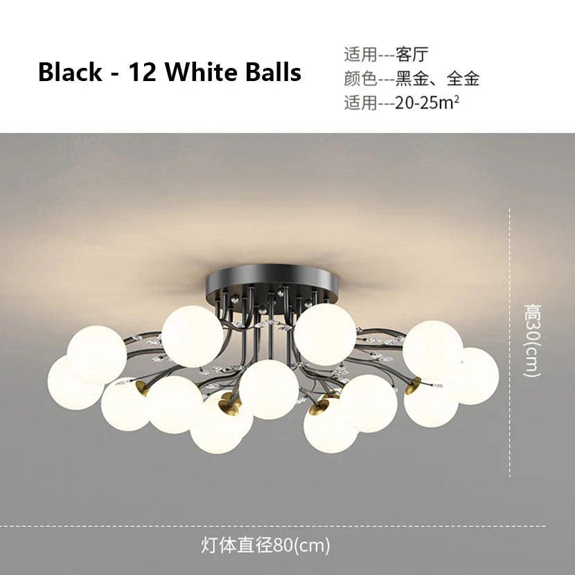 DecorBites™ Glass Bubble Ball Crystal LED Ceiling Light - Black Gold Aesthetic Décor