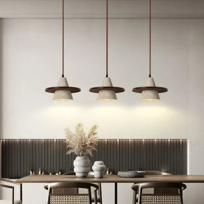 DecorBites™ LED Wood Pendant Light Adjustable Yellow Stone Bedroom Coffee Hanging Lamp