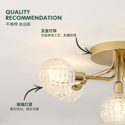DecorBites™ Gold Glass Ceiling Lamp. Modern Round Corrugated Design for Bedroom, Living Room, Cloakroom.