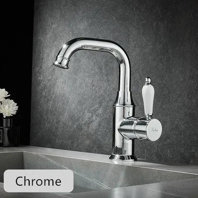 DecorBites™ Brushed Gold Basin Faucet Deck Mounted Sink Tap Hot Cold Chrome Brass