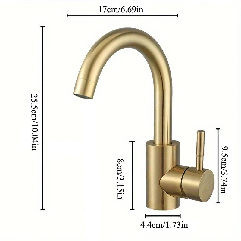 DecorBites™ Gold Stainless Steel Basin Faucet, Single Handle Hot/Cold Bathroom Sink Mixer