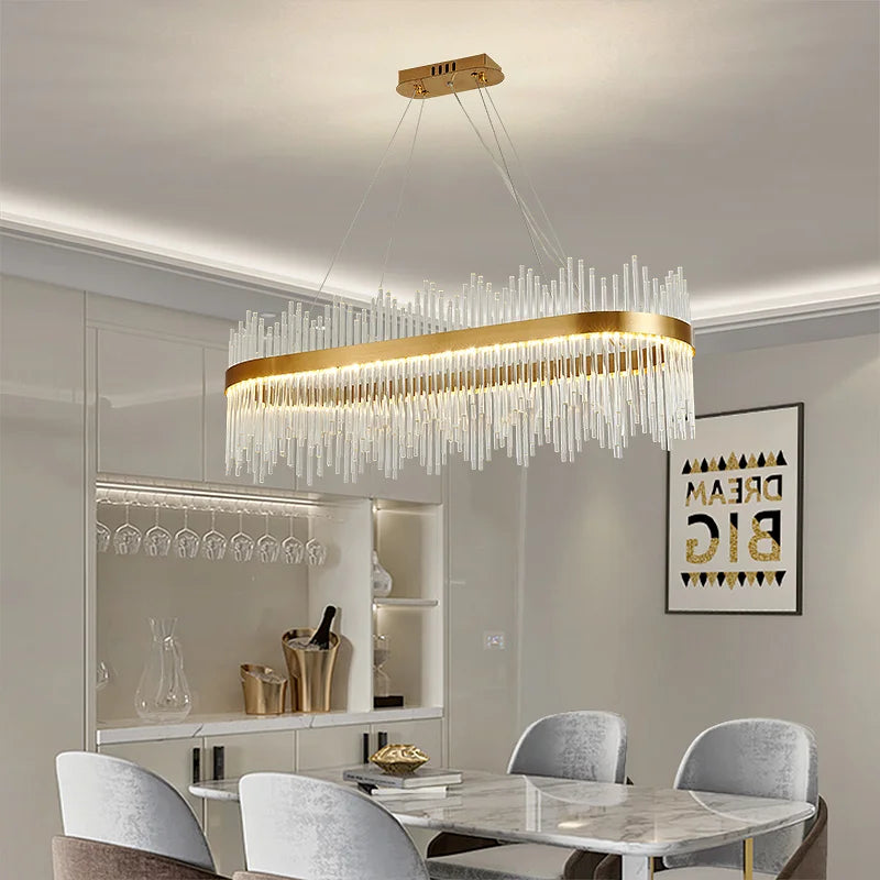DecorBites™ Crystal Rod Round Chandelier: Modern Nordic Light for Living Room, Bedroom, Dining Room, Kitchen