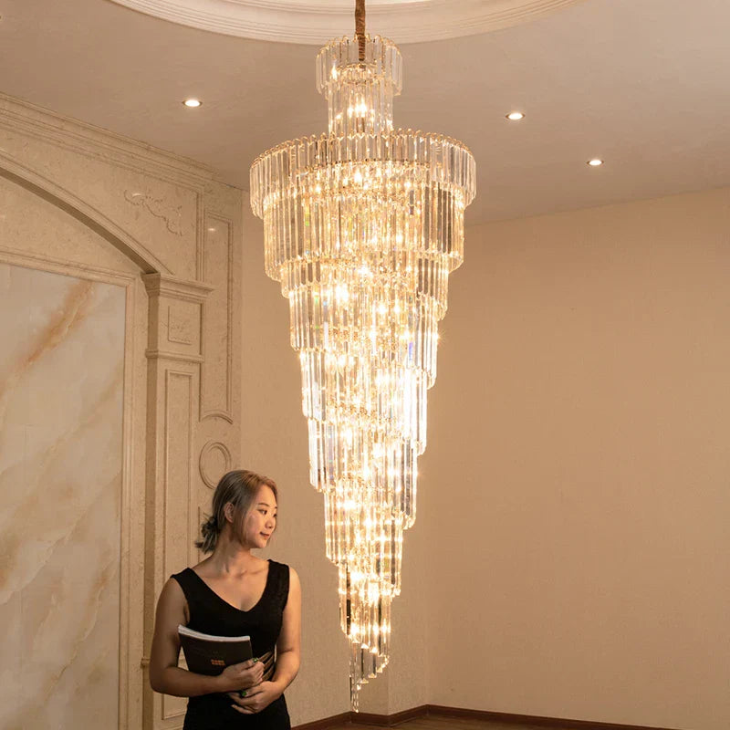DecorBites™ Gold Crystal Duplex Building LED Chandeliers - Luxury Staircase Decoration