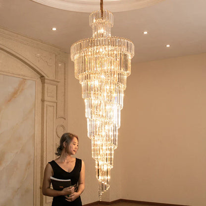 DecorBites™ Gold Crystal Duplex Building LED Chandeliers - Luxury Staircase Decoration