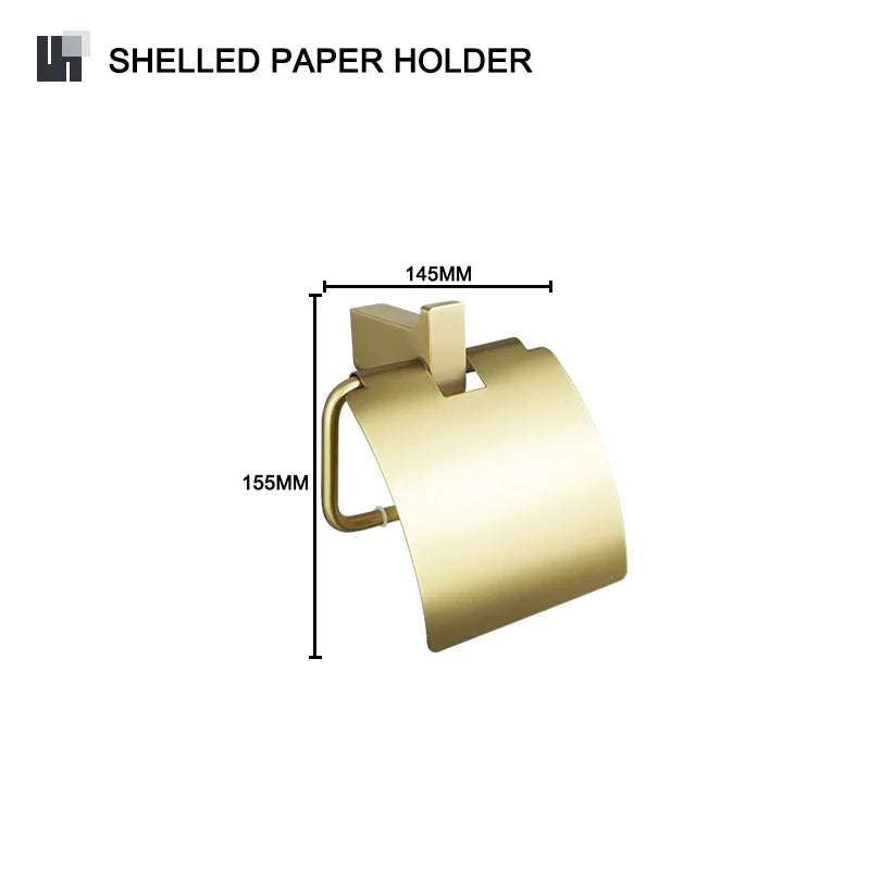 Conjunto de Accesorios de Baño Decorbites™ Gold: Barra de Toallas, Soporte para Papel Higiénico, Estante de Toallas, Gancho