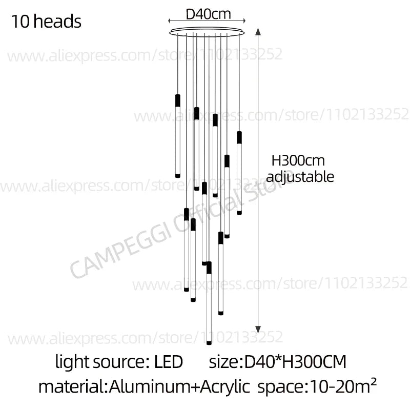 DecorBites™ Golden Tube Chandelier: Modern Designer LED Staircase Light for Nordic Loft Apartment