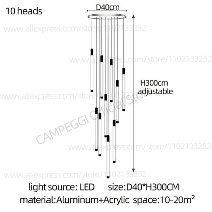 DecorBites™ Golden Tube Chandelier: Modern Designer LED Staircase Light for Nordic Loft Apartment