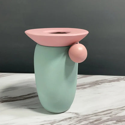 Jarrón de cerámica con forma de bola geométrica DecorBites™, decoración para el hogar hecha a mano