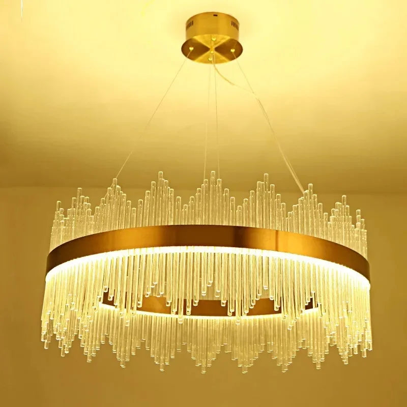 DecorBites™ Gold Crystal Chandelier Dimmable Luxury Pendant Lights for Bedroom & Living Room