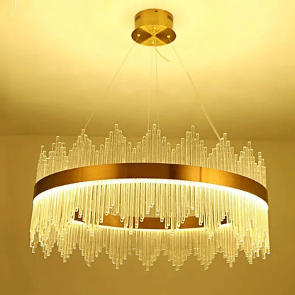 DecorBites™ Gold Crystal Chandelier Dimmable Luxury Pendant Lights for Bedroom & Living Room