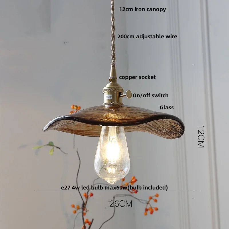 DecorBites™ Brass Knob Switch LED Pendant Light, Nordic Amber Glass Hanging Lamp