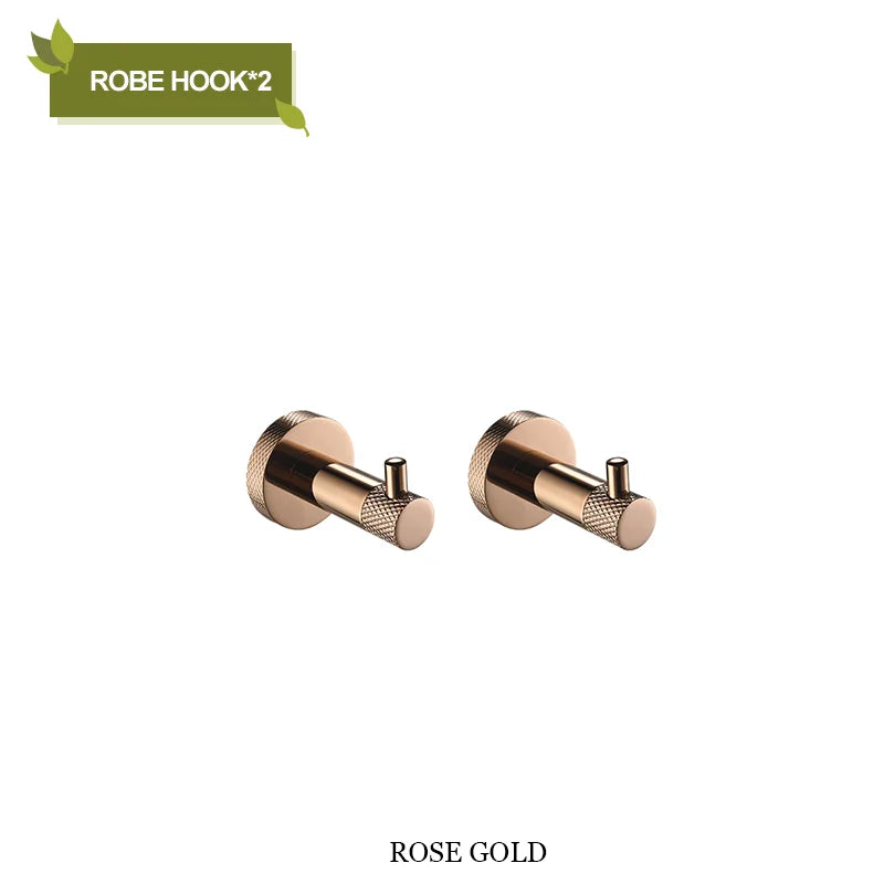 DecorBites™ Bathroom Accessories Set: Rose Gold Chrome Hook, Brushed Gold Towel Rack, Stainless Steel Toilet Paper Holder