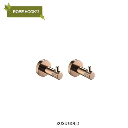 DecorBites™ Bathroom Accessories Set: Rose Gold Chrome Hook, Brushed Gold Towel Rack, Stainless Steel Toilet Paper Holder