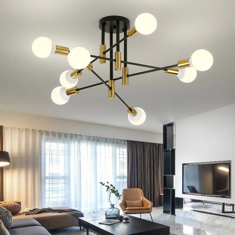 DecorBites™ Industrial Sputnik Chandelier Semi Flush Ceiling Light for Kitchen Dining Bedroom