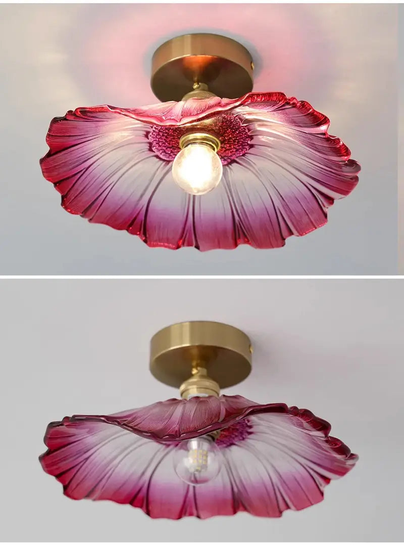 vintage pink green and white flower glass pendant lights featuring a delicate pink and white gradient glass flower design with a brass fixture ideal for dining room home decor.