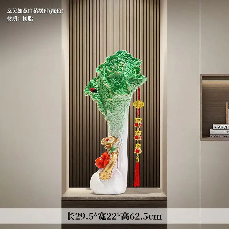 DecorBites™ Cabbage Ornament: New Chinese Style Boss Office Decoration for Desktop or Wine Cabinet