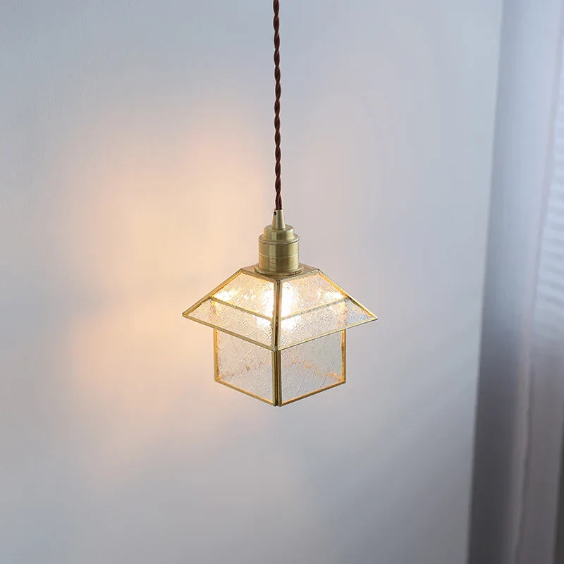 Lámpara colgante LED de cristal cúbica DecorBites™: Lámpara colgante moderna de cobre para dormitorio, restaurante o pasillo.
