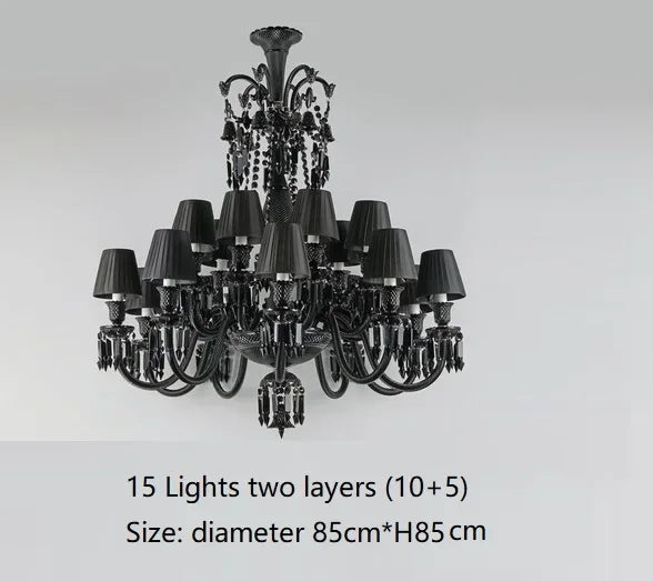 DecorBites™ Black Crystal Chandelier: Luxury Lighting for Villa Hotel, Living Room, Dining Room