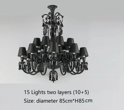 DecorBites™ Black Crystal Chandelier: Luxury Lighting for Villa Hotel, Living Room, Dining Room