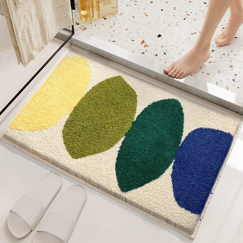 Decobites Flocked Thickened Bathroom Door Rug Super Absorbent Anti-Slip Soft Carpet