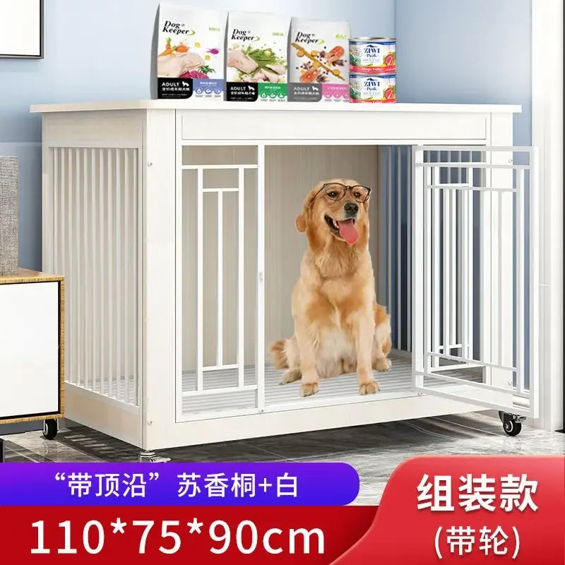 DecorBites™ Large Wood Dog Cage House | Indoor Solid Wooden for Big Dogs