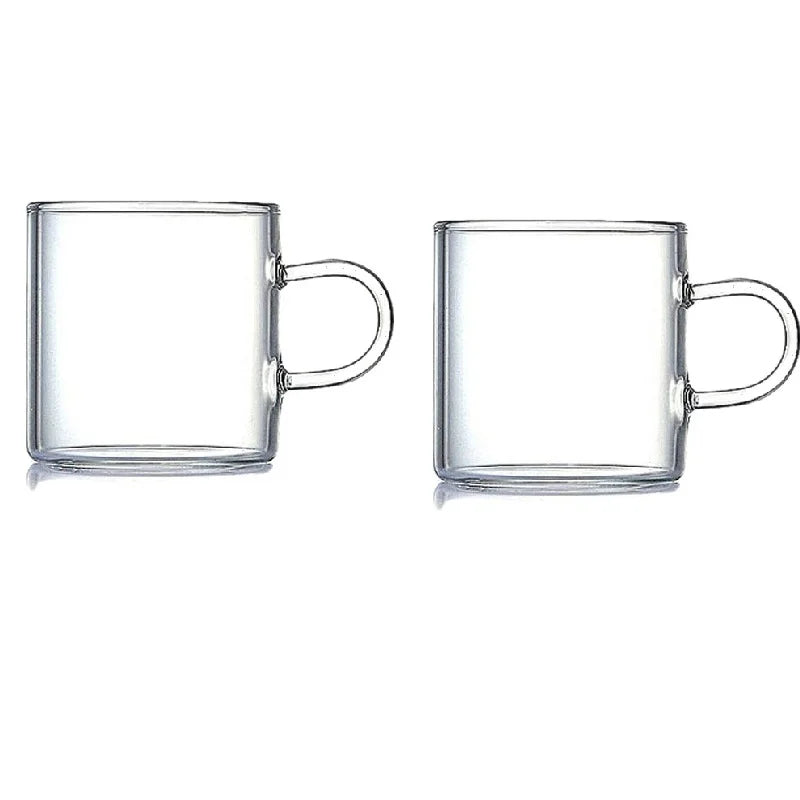 DecorBites™ 2PC 120ml Glass Handle Coffee Cup Tea Mug Set for Milk Beer Juice