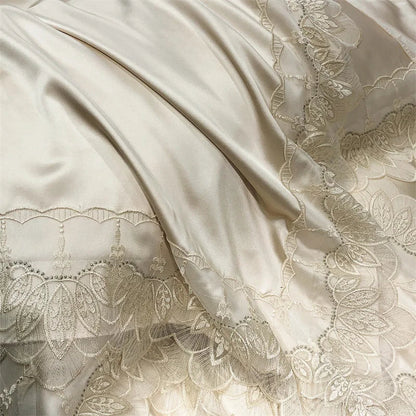 طقم فراش فاخر من DecorBites™ مصنوع من الدانتيل والحرير والقطن، مقاس كوين كينج