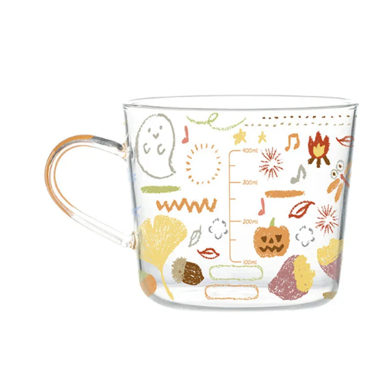 DecorBites™ 500ml Glass Mug with Handle and Scale for Breakfast Milk at Home or Office