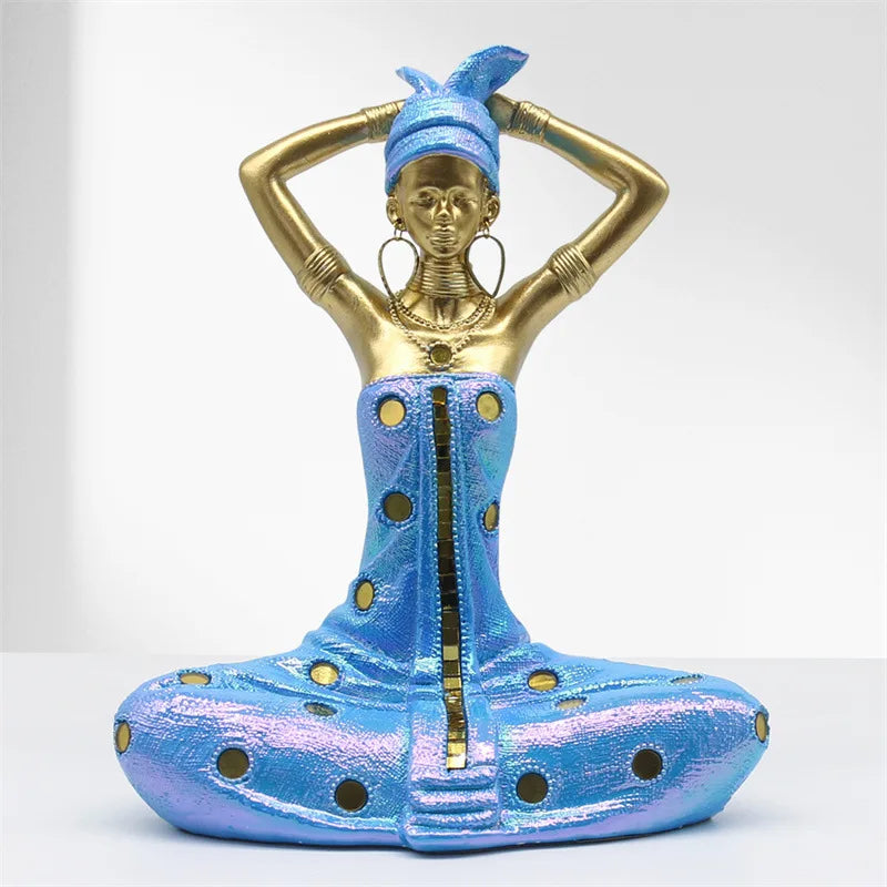 DecorBites™ Golden Female Statue African Tribal Style Portrait Sculpture Home Decor