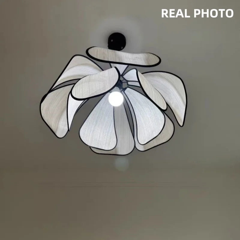 Lámpara colgante LED DecorBites™ de tela color crema abacá - Lámpara colgante nórdica francesa Wabi Sabi