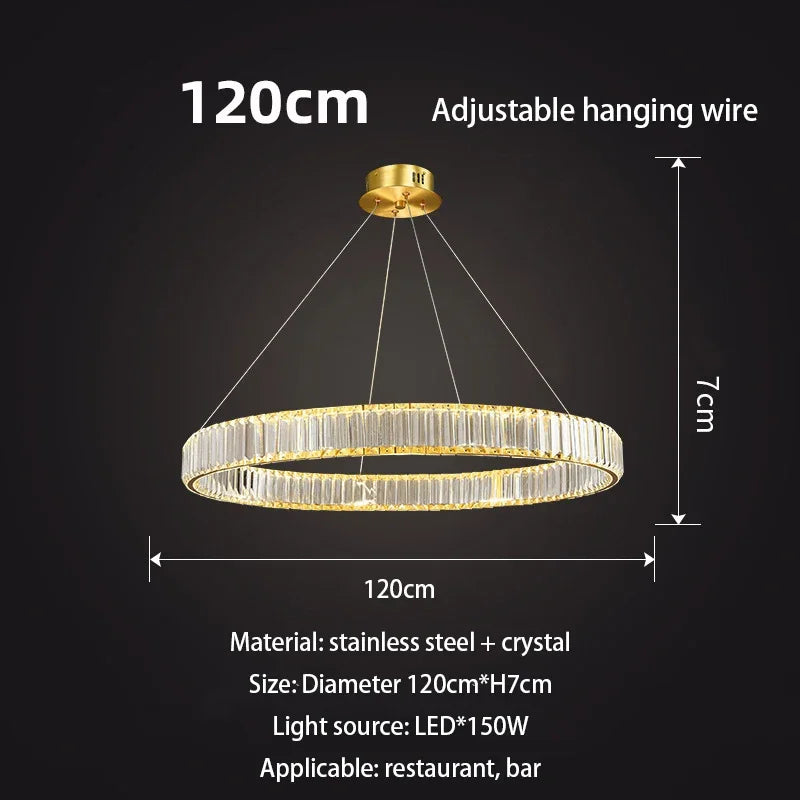 DecorBites™ Gold Crystal Chandelier: Modern Luxury Round Square Pendant Light for Living Room