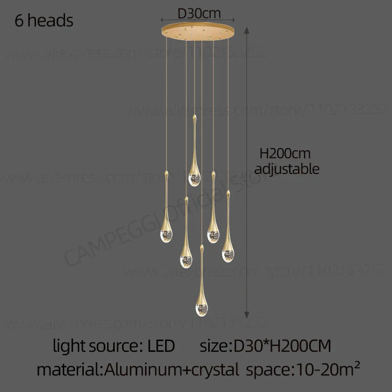 DecorBites™ Crystal Chandelier: Modern LED Water Droplet Staircase Light
