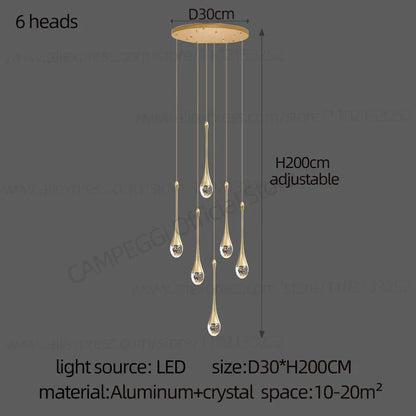 DecorBites™ Crystal Chandelier: Modern LED Water Droplet Staircase Light