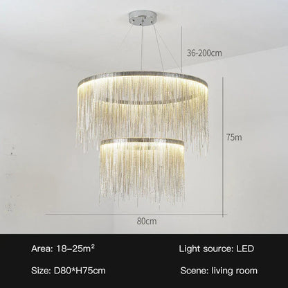 DecorBites™ LED Tassel Chandelier Pendant Light for Living Room Villa Hall Silver Lustre