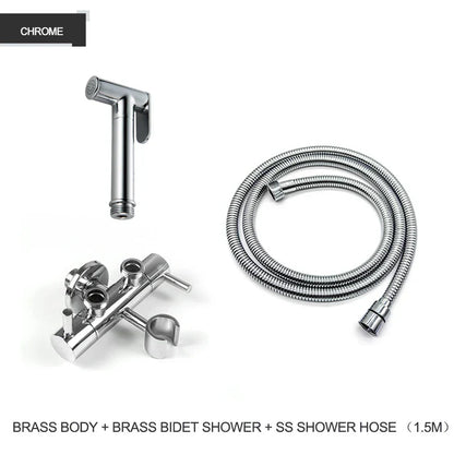 DecorBites™ Brass Bidet Shower Head with Double Outlet Angle Valve