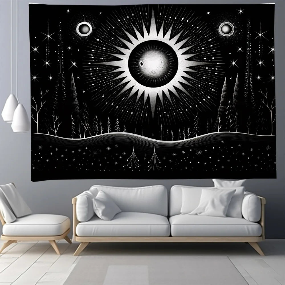 Decobites Sun & Moon Starry Sky Tapestry: Nordic Home Decor Wall Hanging & Picnic Mat