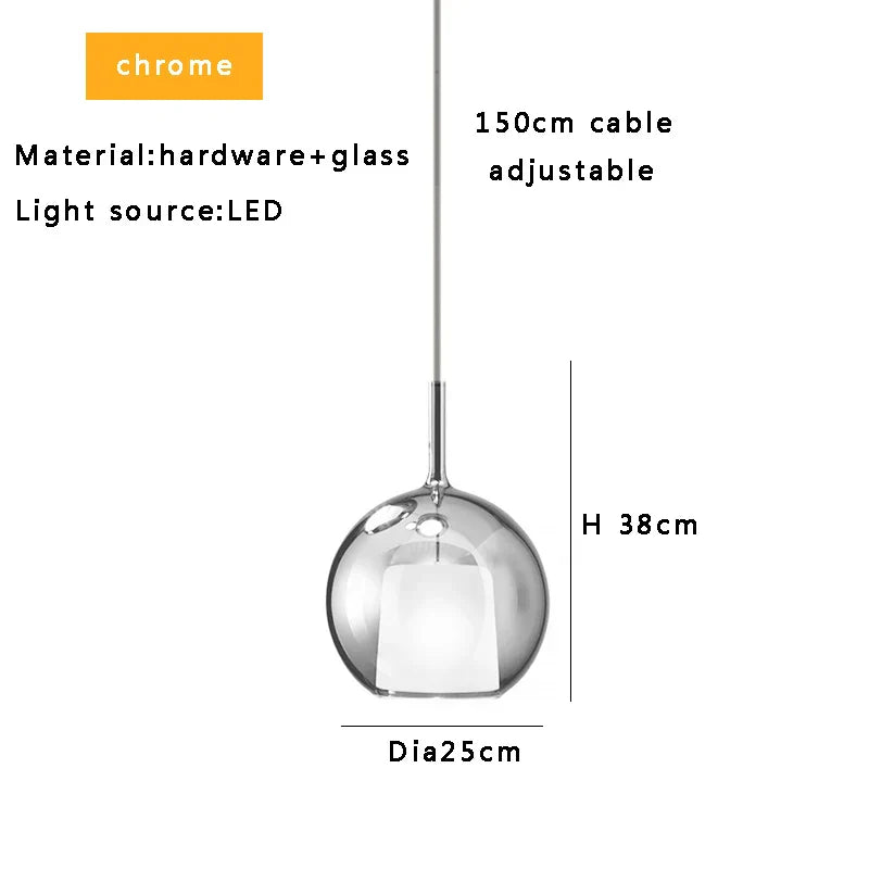 DecorBites™ Glass Ball Pendant Lights: Italian Designer Hanging Lamp for Dining Room, Kitchen Island