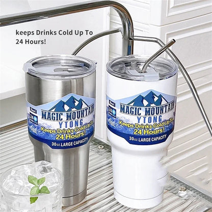 ديكوربايتس™ - زجاجة ترمس فريز بقشة من الفولاذ المقاوم للصدأ، سعة 30 أونصة - كوب آيس ماونتن